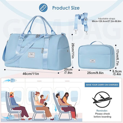 FIORETTO Womens Gym Tote Duffle Bag with Toiletry Bag, Sports Duffel Overnight Hospital Workout