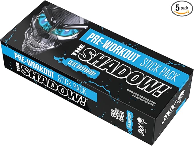 JNX SPORTS The Shadow! High Stim Preworkout - Blue Raspberry 5 Servings | 350mg of Caffeine