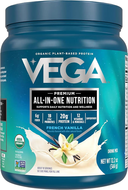 Vega Organic All-in-One Vegan Protein Powder, French Vanilla -Superfood Ingredients, Vitamins for