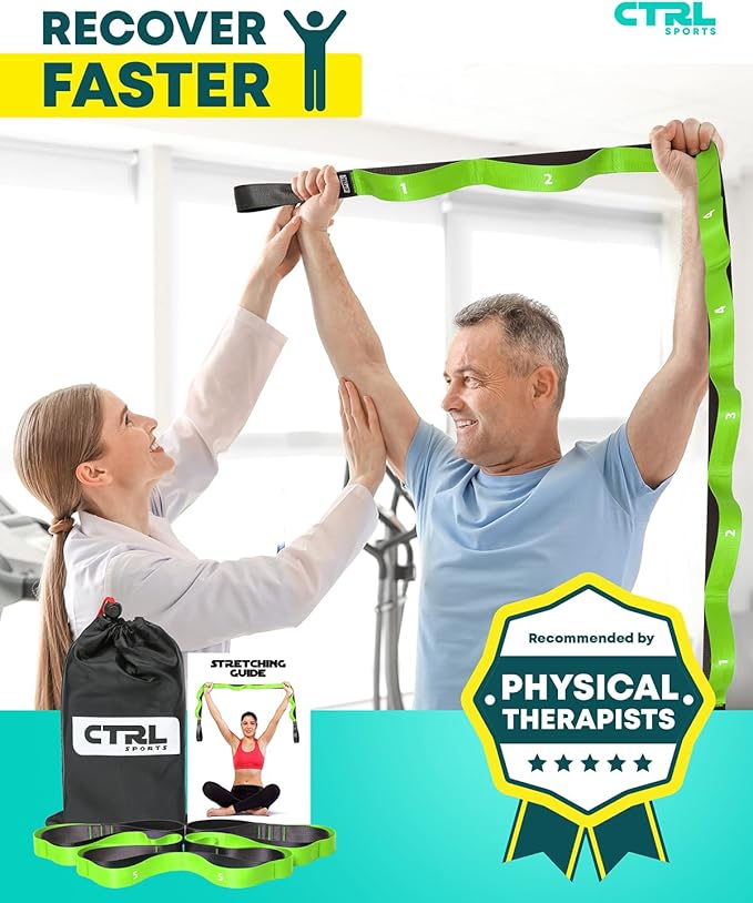 Stretching Strap with Loops - Non Elastic Stretch Band for Physical Therapy, Yoga Strap for