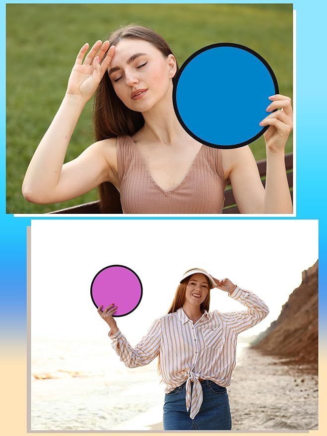 Gejoy Foldable Flying Disc Fans Bulk with Bags 9.8 Inch DIY Sublimation Handheld Cooling Fan Beach