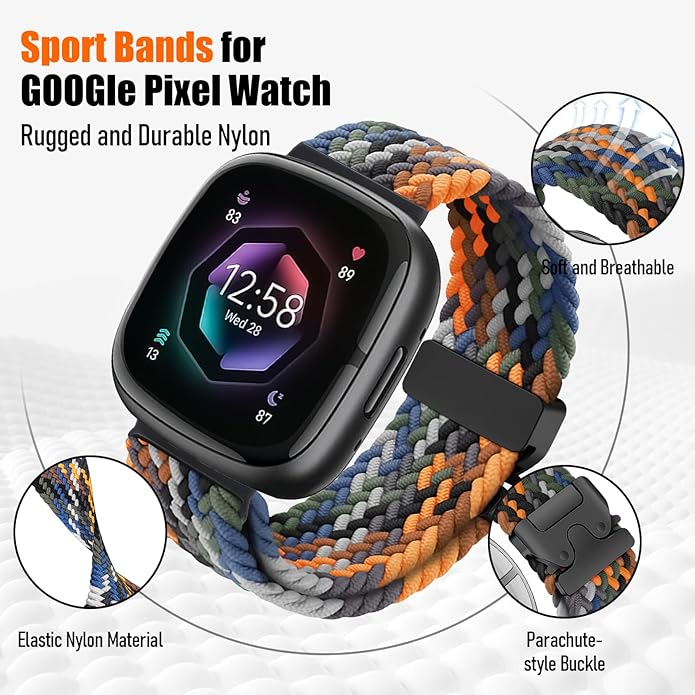 Braided Stretchy Band for Fitbit Versa 4/Versa 3/Sense 2/Sense Watch Band Women Men,Parachute-style