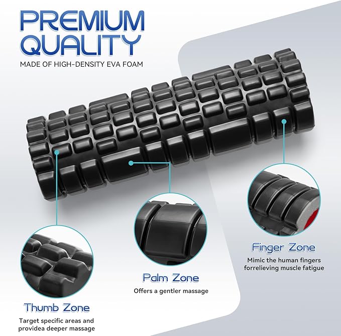 Foam Roller High Density Foam Roller Set for Deep Tissue Muscle Massage, 18" Trigger Point Fitness