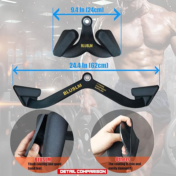 LAT Pull Down Bar for Cable Machine, LAT Pulldown Attachments T Bar V Bar Cable Attachment, Back