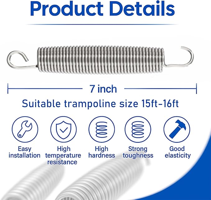 Trampoline Springs Heavy Duty Stainless Steel Replacement,16-Pack with T-Hook and Pulling