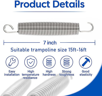 Trampoline Springs Heavy Duty Stainless Steel Replacement,16-Pack with T-Hook and Pulling
