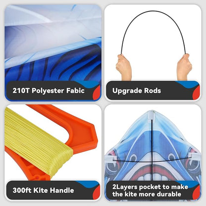 Three Headed Shark Kite for Kids and Adults,Kites for Kids Ages 8-12 Easy to Fly,Single Line Beach