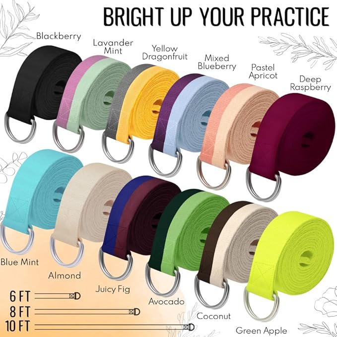 TECEUM Yoga Strap & Mat Strap – 2 IN 1 – Cotton – 6 ft 8 ft 10 ft (30+ colors) – Adjustable