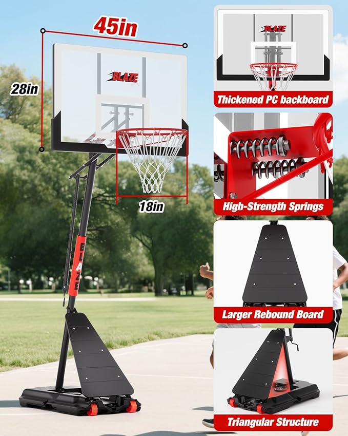 Portable Basketball Hoop Height Adjustable 4.0-10ft: Outdoor Basketball Goal System for Kids Youth