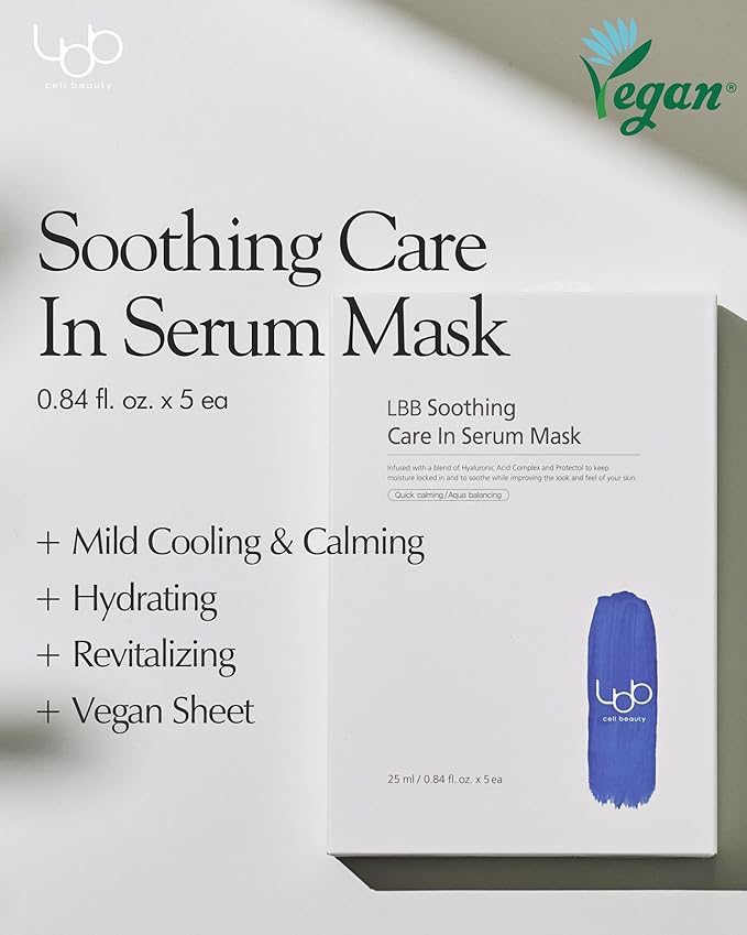 LBB Soothing Care In Serum Mask - Hypoallergenic Face Mask Sheet for Calming, Moisturizing - Vegan