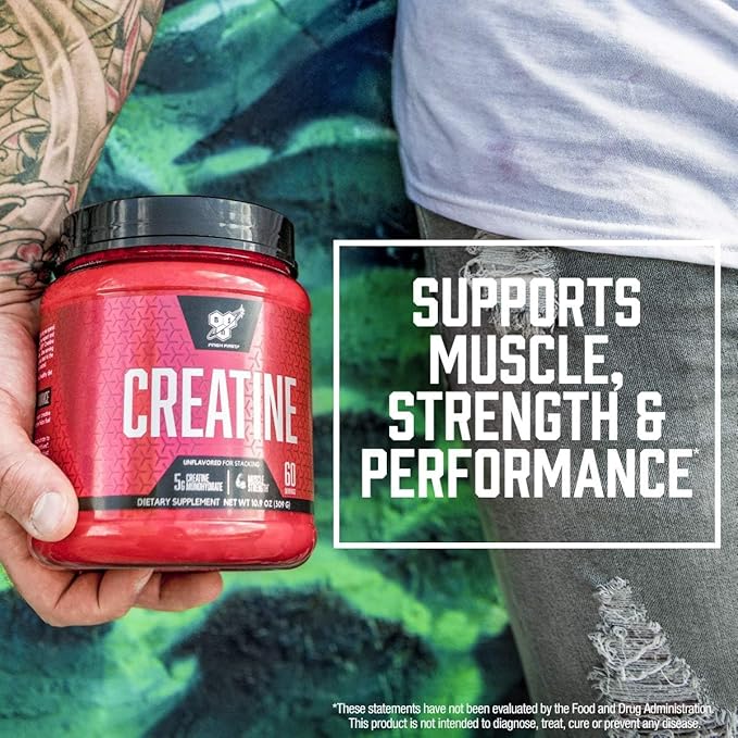 BSN Micronized Creatine Monohydrate Powder, Unflavored, 60 Servings, Supports Muscle Strength, 5g
