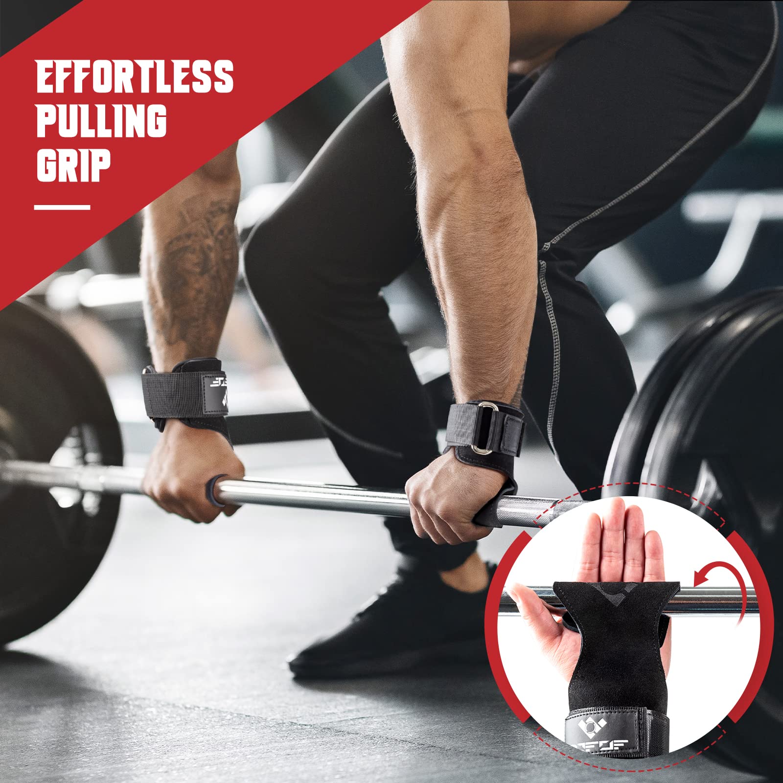 COFOF Weight Lifting Wrist Strap,Double Layer Leather Weightlifting Wrist Strap for Deadlift and