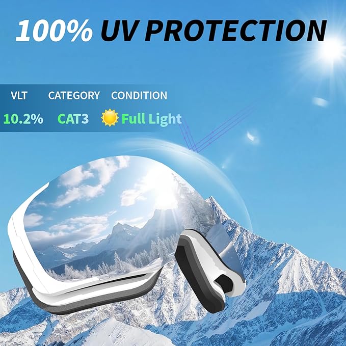 Ski Goggles for Men Women Adult & Youth, OTG Snowboard Goggles Anti Fog, Snow Goggles UV Protection