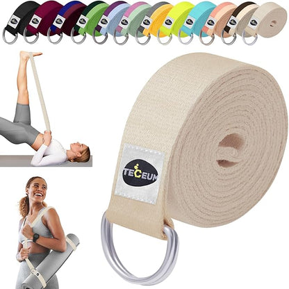 TECEUM Yoga Strap & Mat Strap – 2 IN 1 – Cotton – 6 ft 8 ft 10 ft (30+ colors) – Adjustable