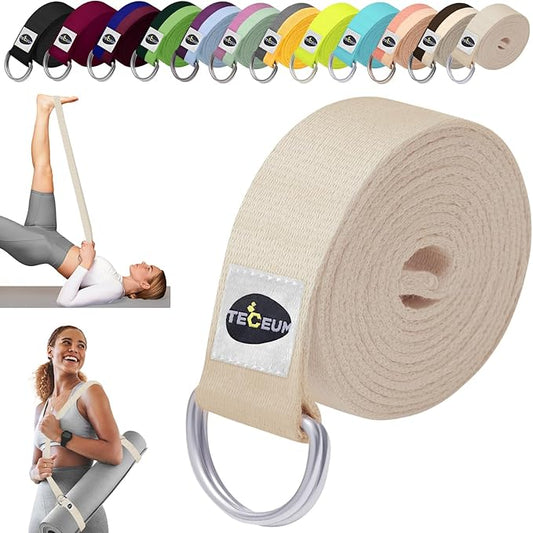 TECEUM Yoga Strap & Mat Strap – 2 IN 1 – Cotton – 6 ft 8 ft 10 ft (30+ colors) – Adjustable