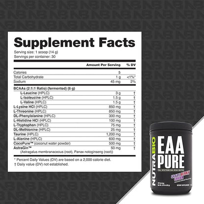 NutraBio ??EAA Pure ??9 Amino Acids ??Muscle Repair and Recovery, 30 Servings, Grape Berry Crush