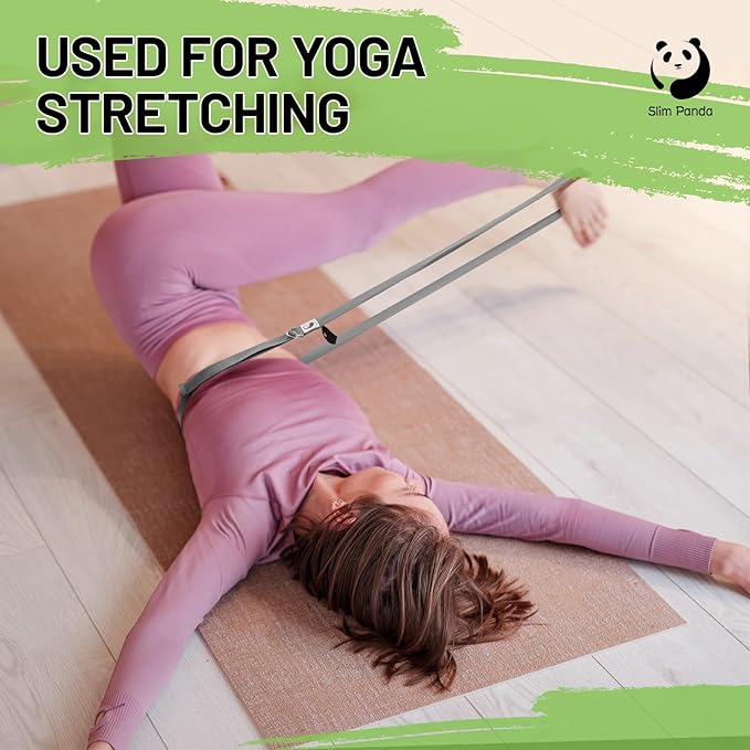 Slim Panda Yoga Strap for Stretching,Cotton Yoga Strap with Adjustable D-Ring Buckle,Non-Elastic