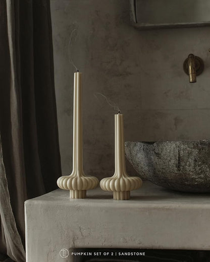 LAWA Set of 2 Pumpkin Base Candle - Beautiful Handmade Pillar Unscented Soy Wax Elegant Aesthetic
