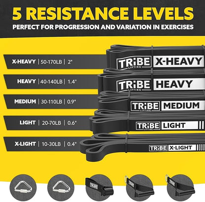 Long Resistance Bands for Working Out Men and Women - Set of 5 Pull-Up Bands, Rubber Handles and