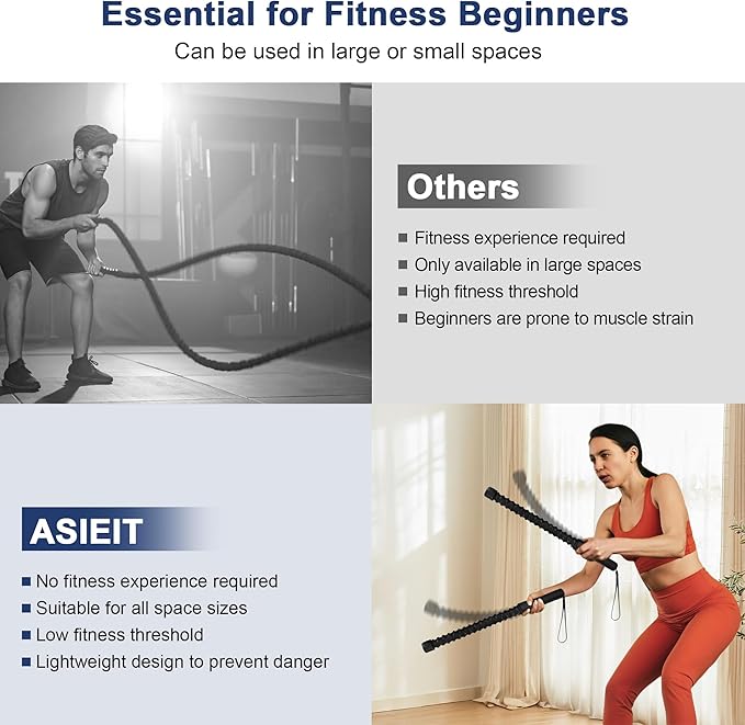 ASIEIT Ropeless Battle Ropes for Home Gym, Lightweight Battle Rope for Fitness Beginners, Portable