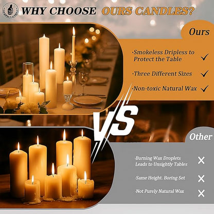 Ivroy Pillar Candles Bulk Set of 36，Hurricane Candlesï¼? Different Lengths 2 x 3/6/8 Inch (12