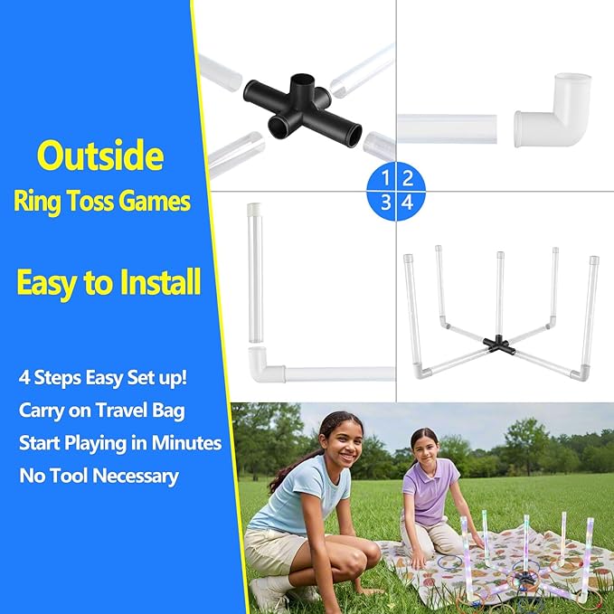 Outdoor Ring Toss Game, Upgraded 15-Inch Backyard and Lawn Games for Adults & Kids, Backyard