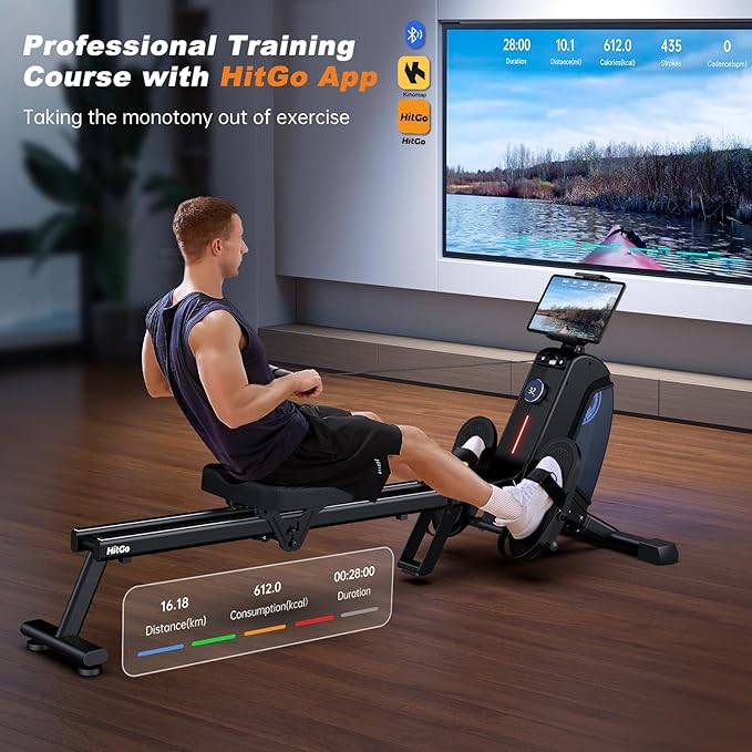 Magnetic Rowing Machine for Home Use, Foldable Rower with 32 Levels of Silent Resistance, LED Light