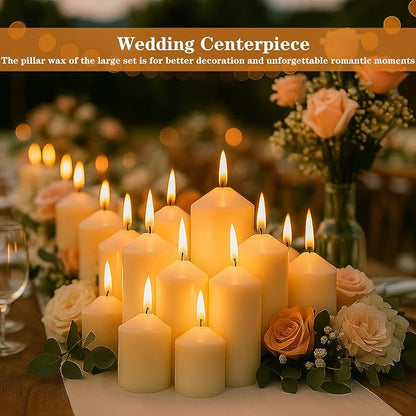 White Pillar Candles Bulk Set of 12,3 Different Lengths 3 x 3/6/8 Inch (4 Each),Hurricane