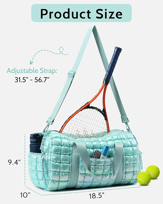 Quilted Duffel Bag for Women, Puffer Gym Duffle Bag with Shoe Compartment Lightweight Large