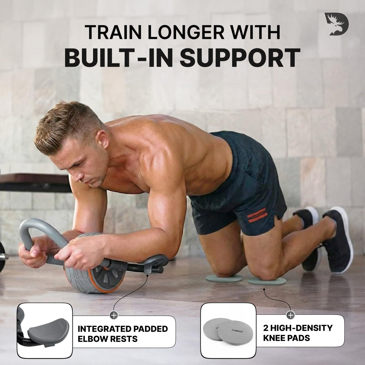 DMoose Fitness Ab Roller Wheel with Elbow Support & 2 Knee Pads - Abdominal Exercise Trainer for