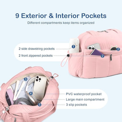 TOPDesign Travel Duffel Bag for Women, Puffer Gym Bag Sports Tote with Wet Pocket, Carry On