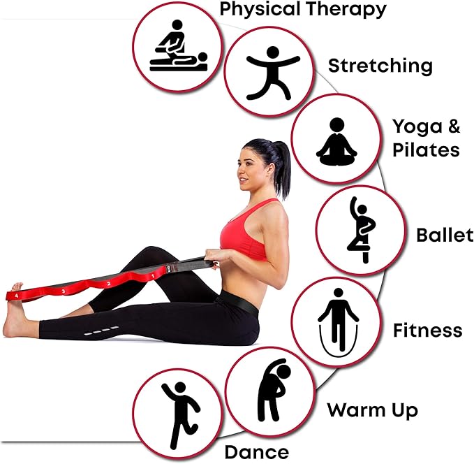 Stretching Strap with Loops - Non Elastic Stretch Band for Physical Therapy, Yoga Strap for