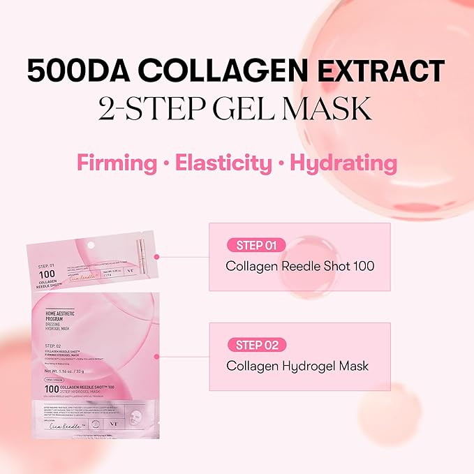 VT COSMETICS Collagen Reedle Shot 100 2-Step Hydrogel Mask(34.5gx4ea), Intensive Firming, Exosome