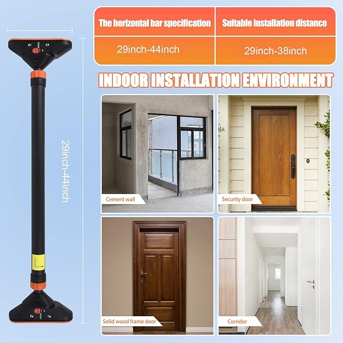 Adjustable Pull Up Bar for Doorway - 440LBS Weight Capacity, No Screws Installation with Level