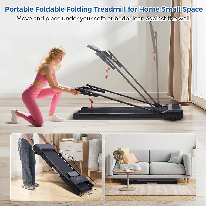 Walking Pad Treadmill with Handle Bar, Compact Portable Treadmills for Home Small, Electric Walking