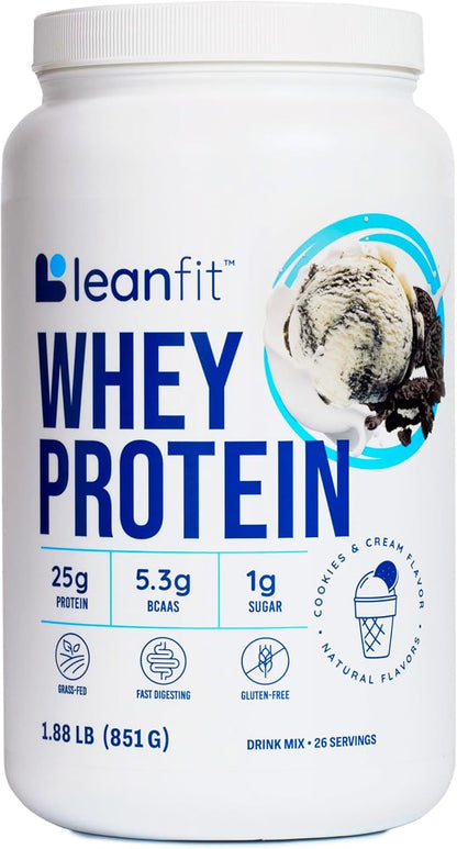 LeanFit WHEY Protein Cookies & Cream - 100% Whey Protein Powder, 25g Protein Per Serving
