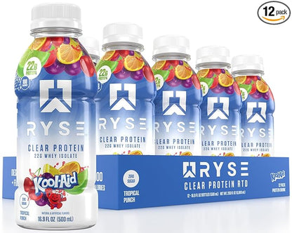 RYSE Clear Protein Shake - Kool-Aid Tropical Punch - 100 Calories, 22g Whey Isolate Protein