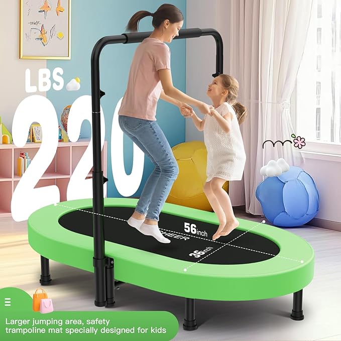 ANCHEER 56" Double Mini Trampoline for Kids, Mini Rebounder with 5-Level Adjustable Handle