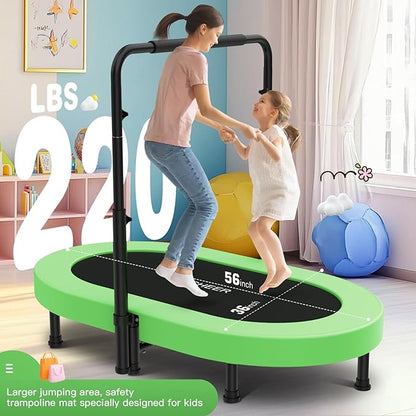 ANCHEER 56" Double Mini Trampoline for Kids, Mini Rebounder with 5-Level Adjustable Handle