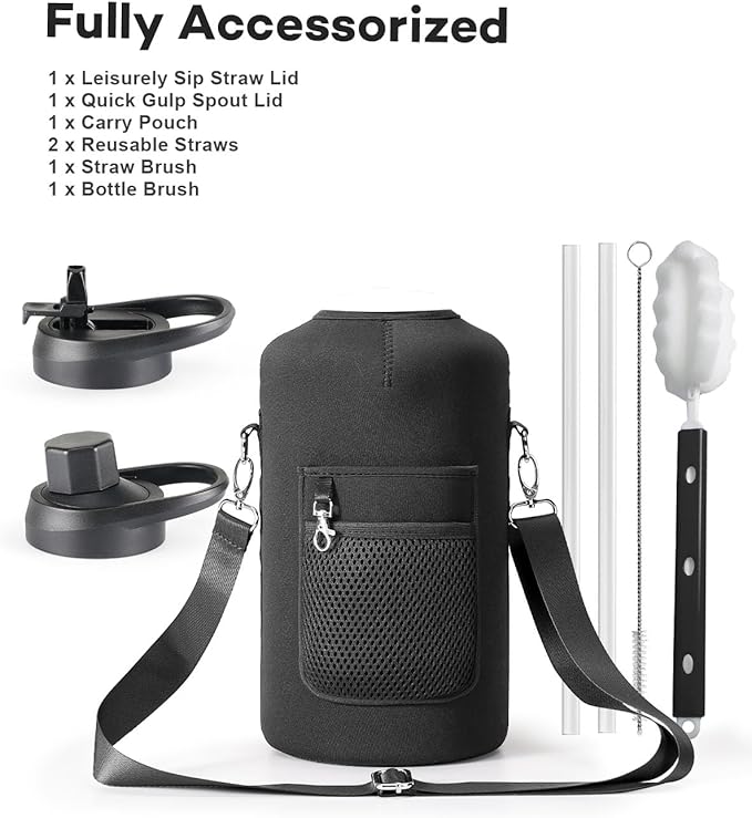 128 oz Stainless Steel Water Bottle with Handle and Carry Pouch, One Gallon Insulated Mug Tumbler