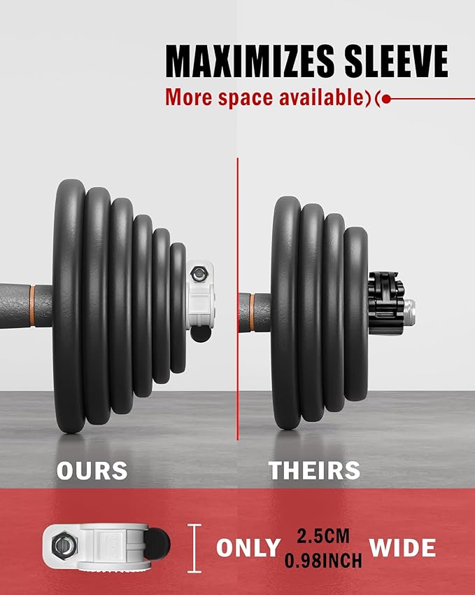 Narrow Barbell Clips 2.5cm Width for Olympic Bars, 0.9-1.18inch Adjustable Weight Clamps, Quick
