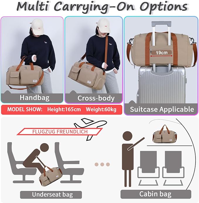 FIORETTO Women's Gym Duffle Bag with Shoes Compartment, 37L Capacity, Ideal for Travel, Gym