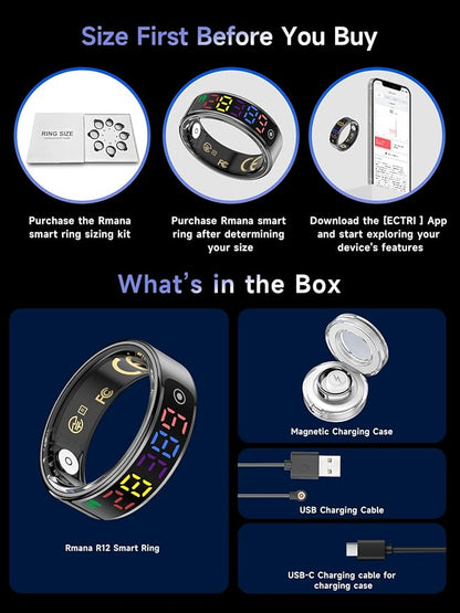 Smart Ring for Women Men, Health Ring with Colorful Display, Fitness Tracker with Heart Rate, Blood