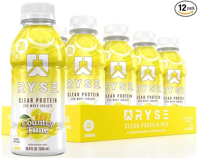 RYSE Clear Protein Shake - Country Time Lemonade - 100 Calories, 22g Whey Isolate Protein
