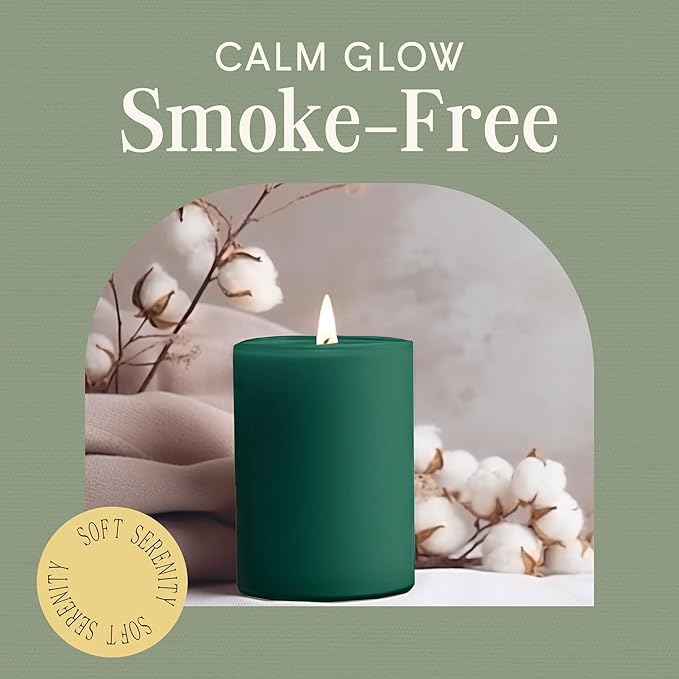 Mister Candle Dripless Unscented Pillar Candles, Set of 3 Hand Poured Solid Color Non-Scented