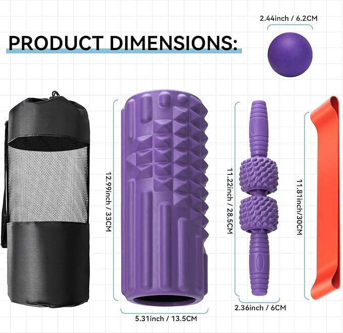 5 in 1 Foam Roller Set, High Density Fitness Exercise Foam Roller for Deep Tissue Muscle Massage