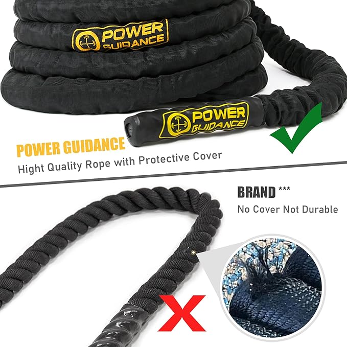 POWER GUIDANCE Battle Rope, 1.5/2 Inch Diameter Poly Dacron 30, 40, 50Ft Length Exercise Equipment