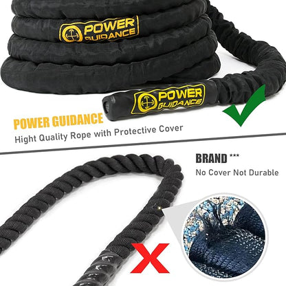 POWER GUIDANCE Battle Rope, 1.5/2 Inch Diameter Poly Dacron 30, 40, 50Ft Length Exercise Equipment