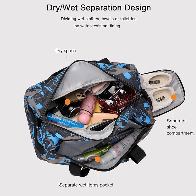 Octsky Sports Duffel Bag Gym Bag with Shoe Compartment Small Travel Overnight Bag Weekender Bag