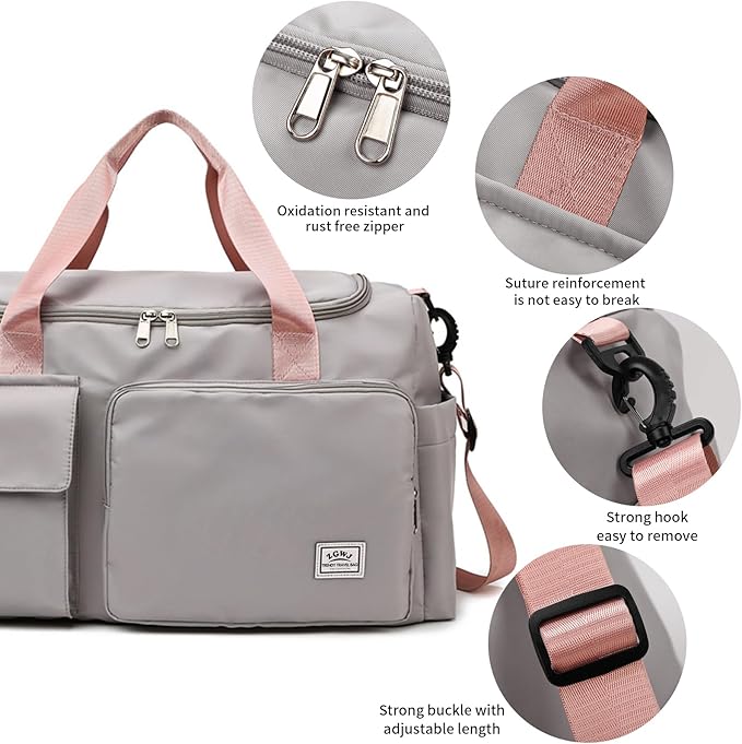 Travel Duffel Tote Bag with Dry Wet Separation Pocket, Weekender Bag for Women and Men，Waterproof